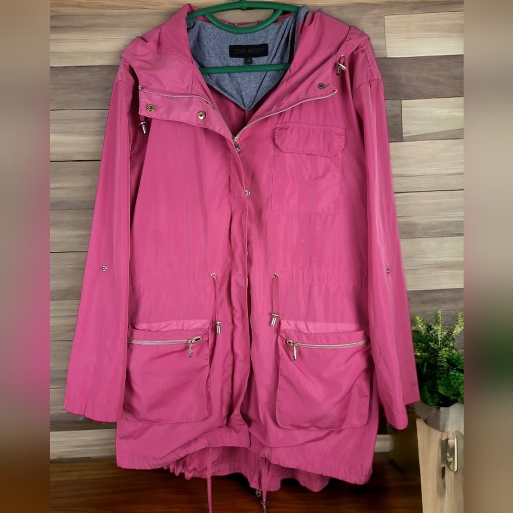Steve Madden Pink Zip Front Long Raincoat